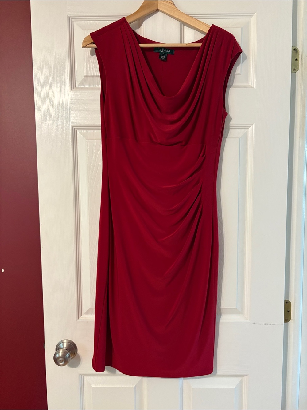 Ralph Lauren Wine-Red Cowl Neck Midi Dress